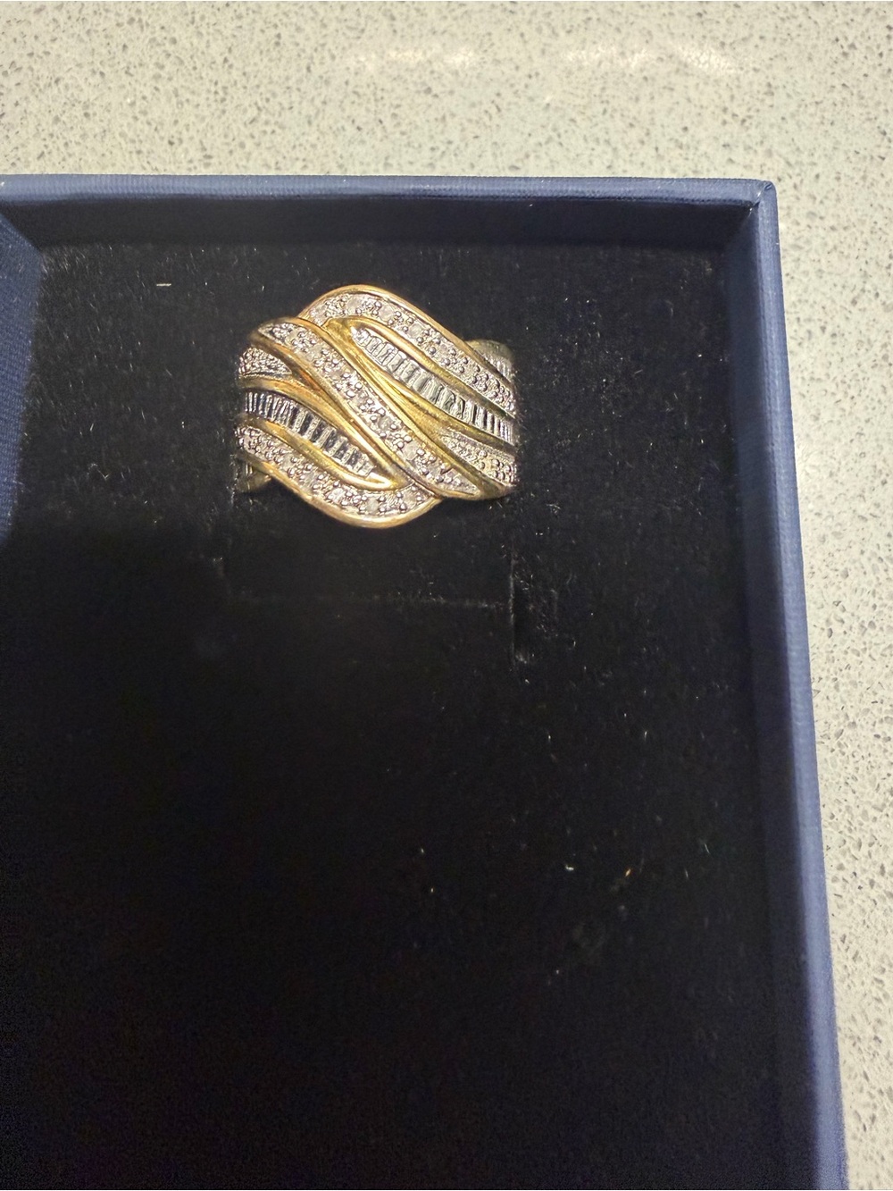 1/4 carat Natural Diamond Wave link Gold over Brass Ring size 7.5
